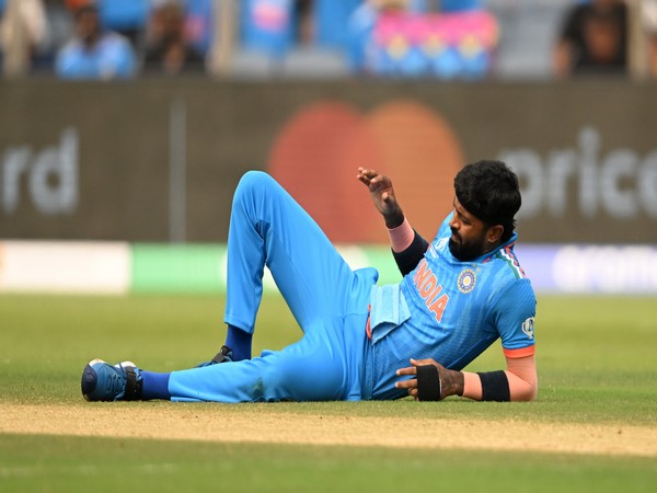 Hardik Pandya after slipping while stopping the ball. (Photo- BCCI Twitter) 