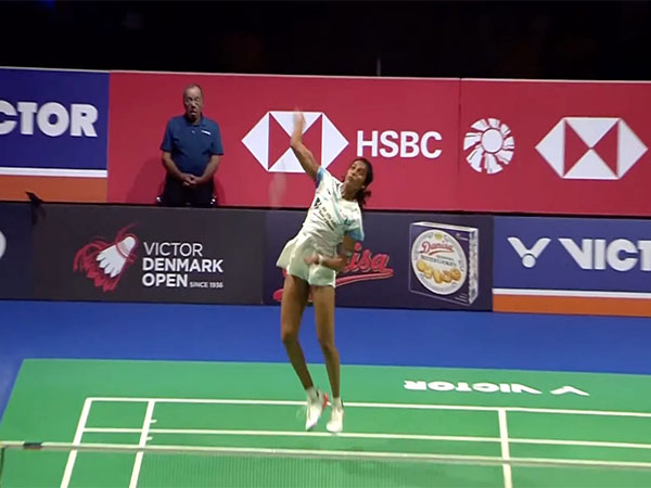 PV Sindhu in action during BWF Denmark Open 2023 (Image: SAI media)