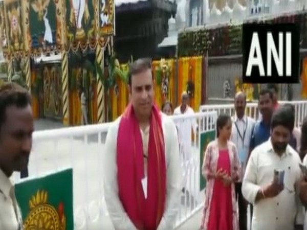 Former Indian cricketer VVS Laxman at Sri Venkateswara Temple in Tirupati. (Photo/ANI)