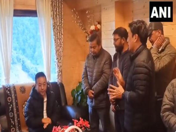 Sikkim CM Prem Singh Tamang visits flood-ravaged Chungthang (Photo/ANI)