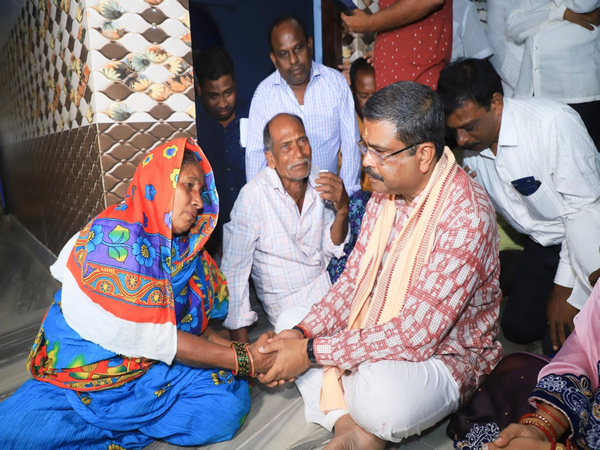 Union Minister Dharmendra Pradhan met family members of Jawan who died in Sikkim flood (Photo/ANI)