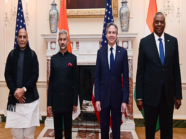 From (left) Rajnath Singh, S Jaishankar with Antony Blinken and Lloyd J Austin (File Photo/ANI)