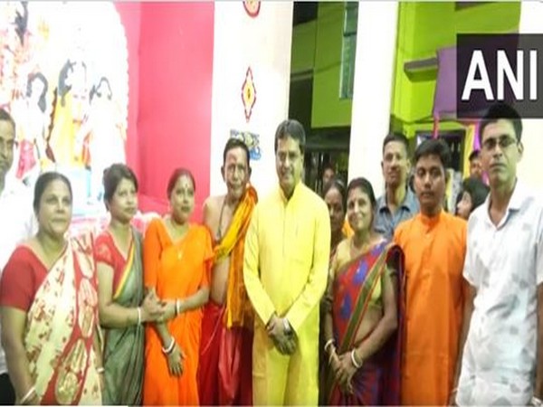 Tripura CM Manik Saha at a Durga Puja pandal in Agartala. (Photo/ANI)