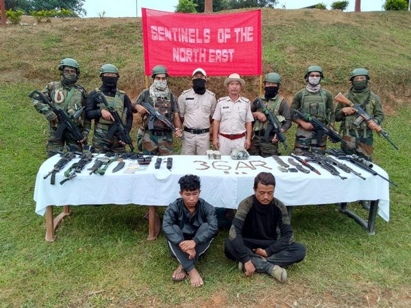 Multiple weapons, drugs and cash seized by Manipur Police. (Photo/Twitter)