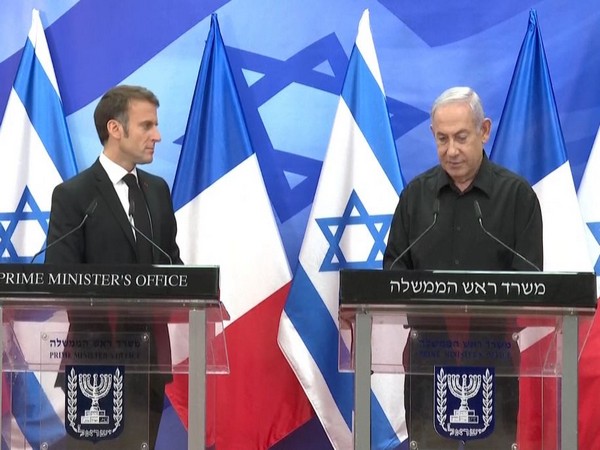 Prime Minister Benjamin Netanyahu speaking alongside French President Emmanuel Macron (Photo/ANI)