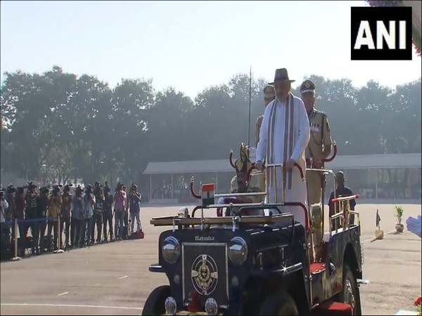Home Minister reviews passing out parade at Hyderabad. (Photo/ANI)