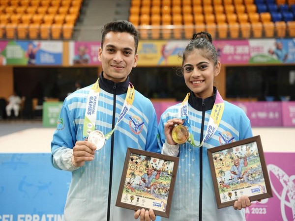 Gymnasts Yogeshwar Singh and Sanyukta Kale after winning medals in National Games (Image: MYAS)