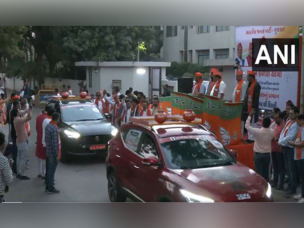 BJP State President flags off 'Kalash Yatra' from Gujarat's Gandhinagar on e-vehicles under 'Meri Maati Mera Desh' campaign (Photo/ANI)