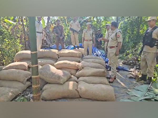 Police officials with seized burmese supari. (Photo/ANI)