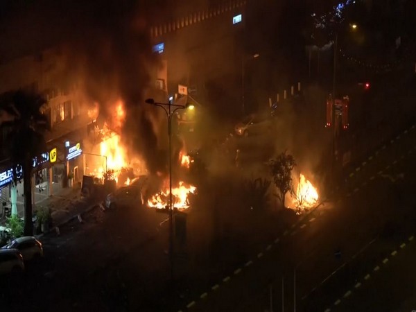 Fire in Israeli town of Kiryat Shmona near Lebanon border following the rocket strike (Visual: Reuters)