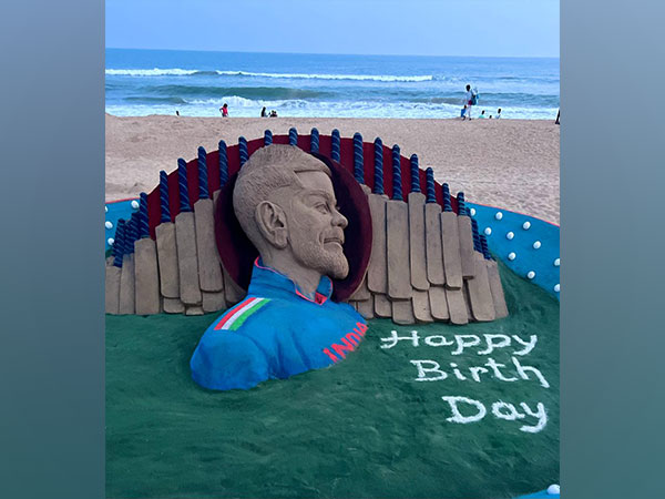 Sudarsan Pattnaik's sand art on Virat Kohli. (Picture: ANI)