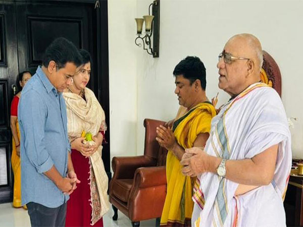 Ahead of filing his papers, BRS working President KT Rama Rao performed pooja (Photo/ANI)