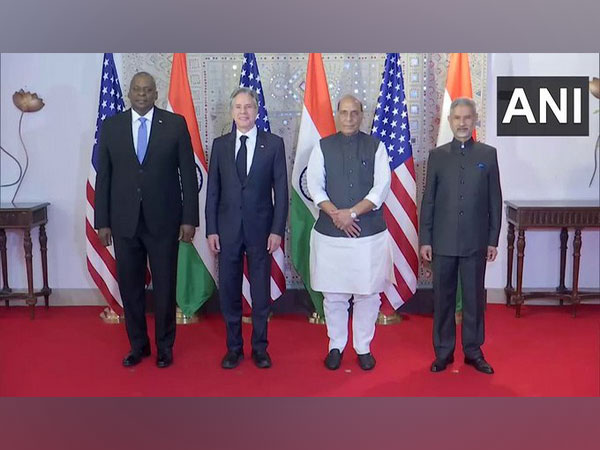 US Secretary of Defence Lloyd Austin, US Secretary of State Antony Blinken, Defence Minister Rajnath Singh, External Affairs Minister S Jaishankar (Photo/ANI)