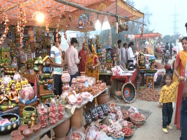 Earthen lamps on sale ahead of Diwali in Jaipur. (Photo/ANI)