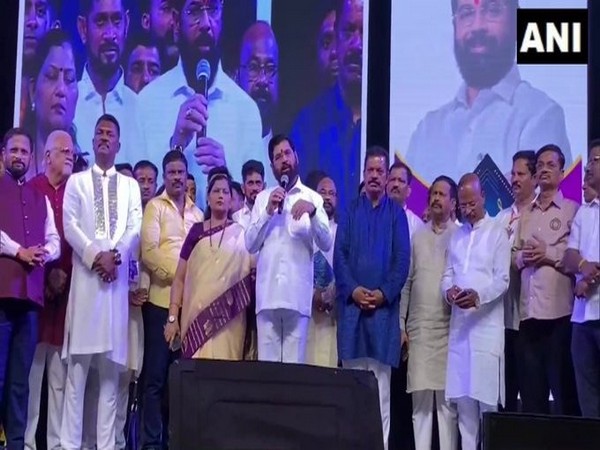 Maharashtra CM Eknath Shinde addressing a cultural gathering in Thane (Photo/ANI)