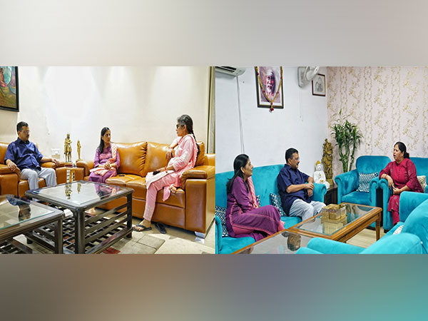 Delhi CM Arvind Kejriwal meets family members of Manish Sisodia, Sanjay Singh on Diwali (Image: ANI)