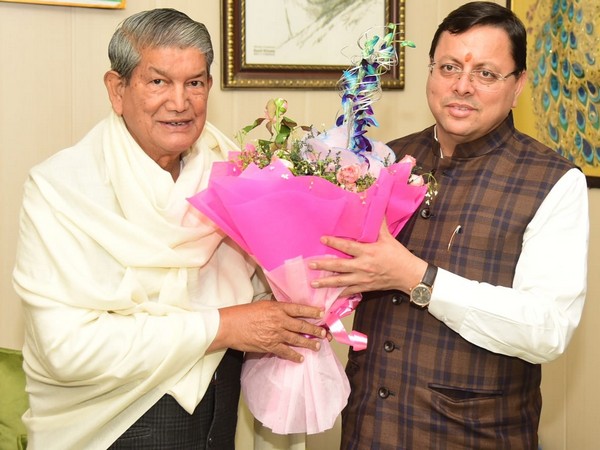 Uttarakhand Chief Minister Pushkar Singh Dhami meets former state CM Harish Rawat at the latter's residence (X/@pushkardhami)