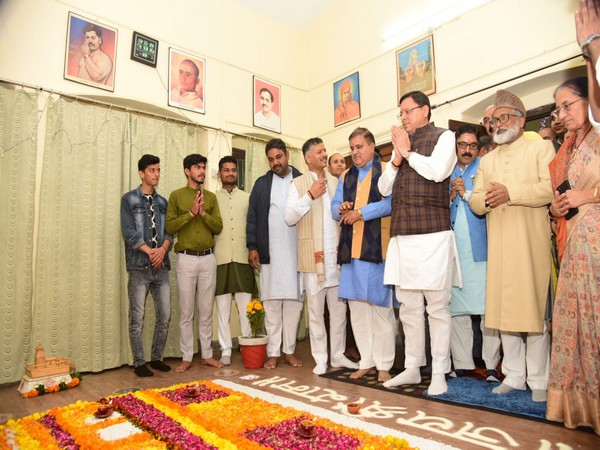 CM Dhami donates replica of Ram Temple at RSS office in Dehradun on Diwali (Photo/ANI)