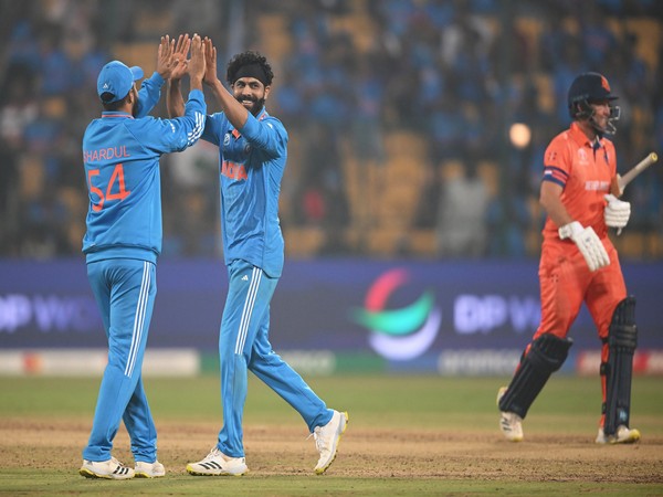 Ravindra Jadeja celebrating with Shardul Thakur (Photo: BCCI/X)