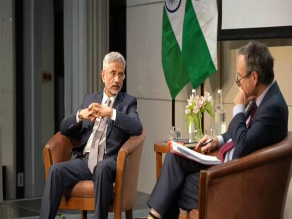 External Affairs Minister S Jaishankar in conversation with journalist Lionel Barber in London on Wednesday (Photo/ANI)