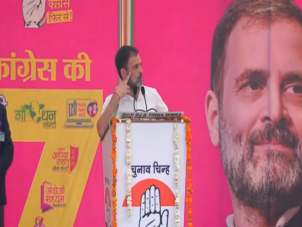 Congress MP Rahul Gandhi at Rajasthan's Sadulshahar in Sri Ganganagar district (Photo/ANI)