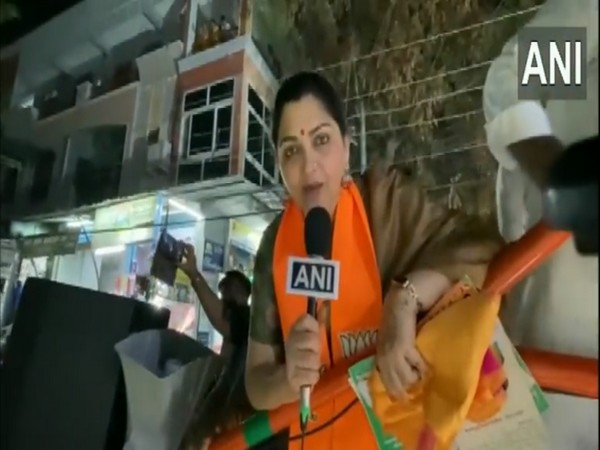BJP leader Khushbu Sundar during campaigning in Hyderabad. (Photo/ANI)