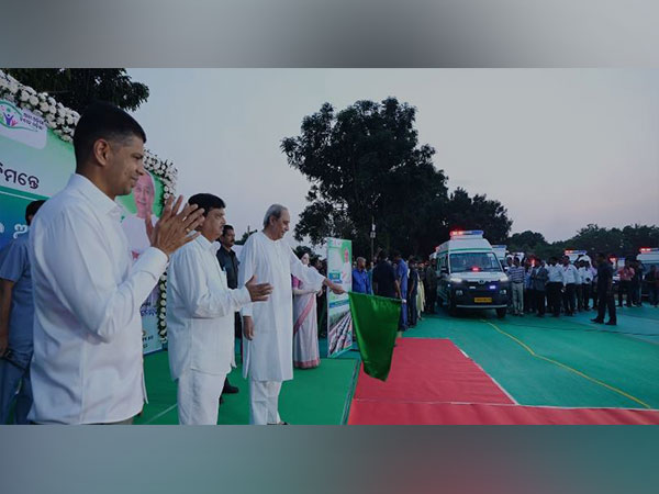 Odisha Chief Minister Naveen Patnaik dedicates new ambulances to people. (Photo/ANI)