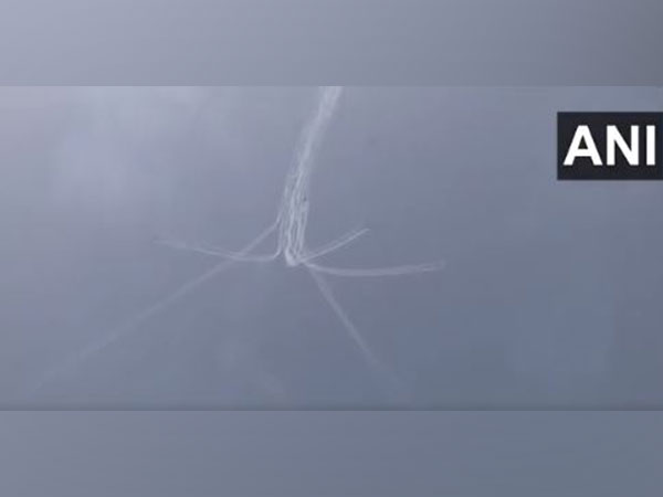 IAF's Surya Kiran Aerobatic Team conducts an air show over the Narendra Modi Stadium on Sunday. (Photo/ANI)