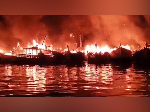 Fire broke out at the Visakhapatnam fishing harbour (Photo/ANI)
