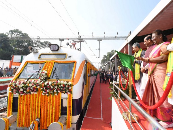 President Draupadi Murmu flags off three new trains from Badampahar station. (Photo/ANI)