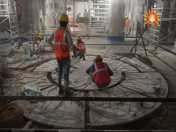 Floor inlay work at Ram Temple in Ayodhya (Photo credit/ Shri Ram Janmbhoomi Teerth Kshetra 'X' handle)
