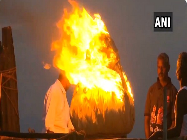 Mahadeepam lit atop hillock near Sri Subramaniaswamy Temple (Photo/ANI)