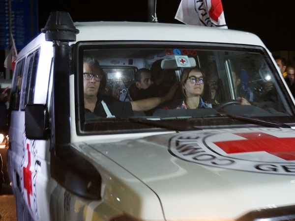 A Red Cross vehicle, as part of a convoy carrying hostages arrive at Rafah Border (Image Credit: Reuters)