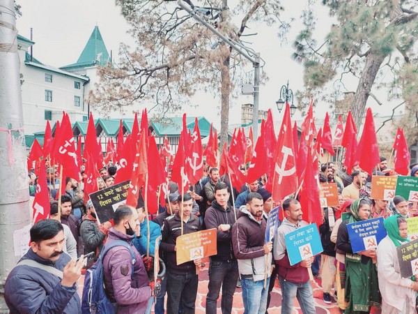CITU protests against central government policies in Shimla. (Photo/ANI)