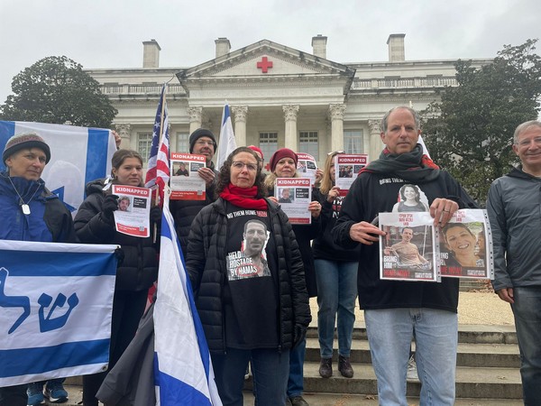 Families of Israeli hostages outside Red Cross DC. (Photo/ANI)