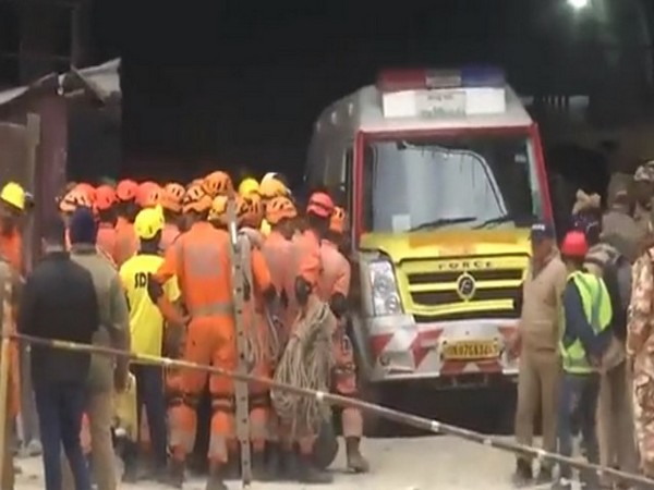 Ambulances on standby at tunnel collapse rescue site (Photo/ANI)