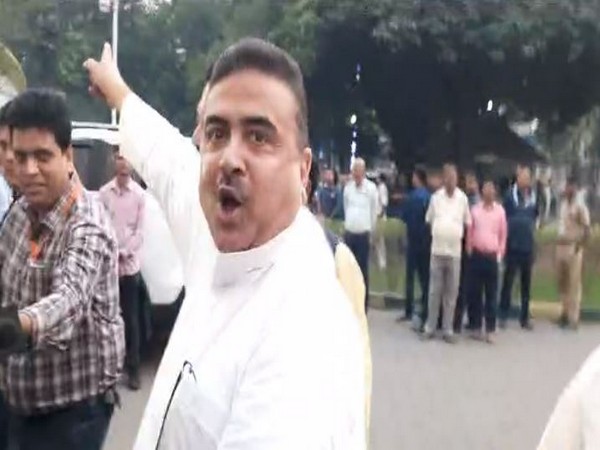 Suvendu Adhikari at protest at West Bengal Assembly (Photo/ANI)