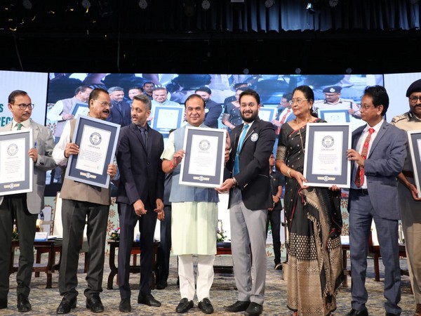 Assam CM Himanta Biswa Sarma receiving Guinness World Record certificates. (Photo/ANI)