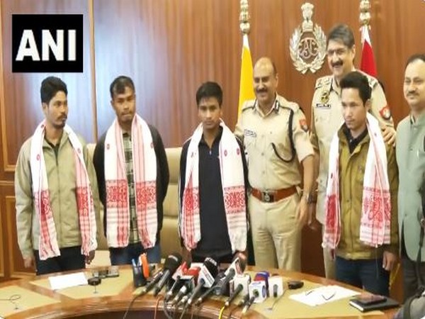 Four ULFA-I cadres surrender before Assam Police. (Photo/ANI)