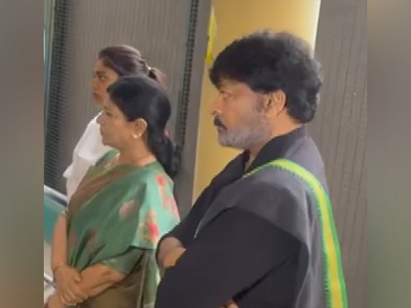 Chiranjeevi and his wife at the polling station (Image: ANI)