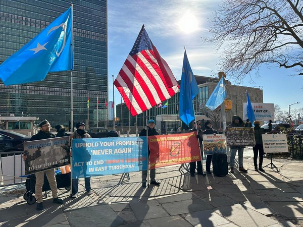 Uyghur community led by East Turkistan Government in Exile holds protest outside UN Headquarters (Image Credit: X/@ETNational)