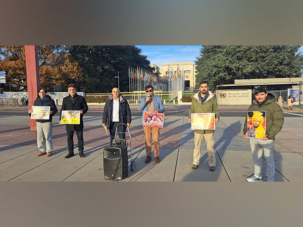 Pashtun Tahafuz Movement protestors stage protest outside UNHRC building in Geneva. (Photo/ANI)