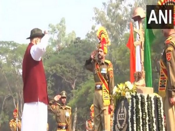 Union Home Minister Amit Shah pays tribute to fallen BSF soldiers. (Photo/ANI)