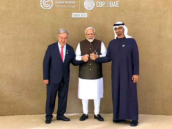 UN Secretary-General Antonio Guterres, PM Narendra Modi, UAE President Sheikh Mohammed bin Zayed Al Nahyan (Image Credit: DD News)