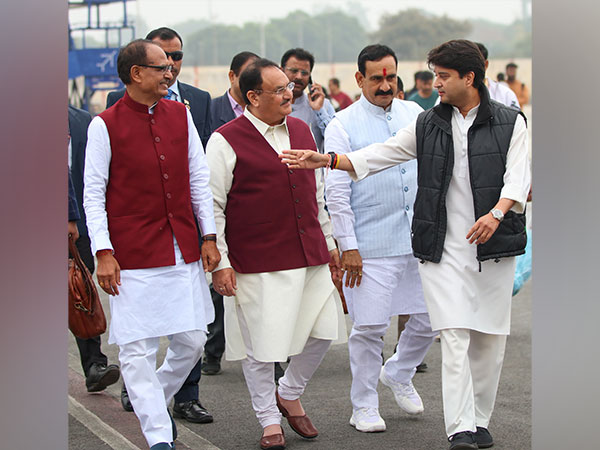 MP CM Shivraj Singh Chouhan, BJP chief JP Nadda, state home minister Narottam Mishra and union minister Jyotiraditya Scindia (Photo/ANI)