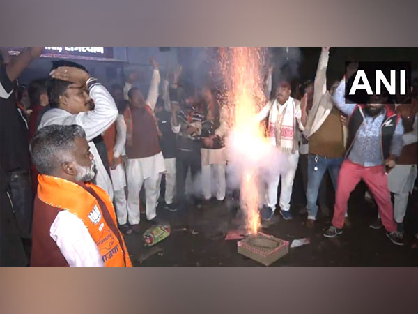 BJP workers celebrating victory in Jaipur (Photo/ANI)