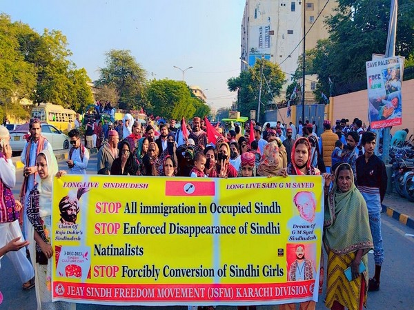 JSFM protests illegal immigration, disappearance of Sindhis in Pakistan (Photo/ANI)