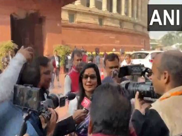 TMC MP Mahua Moitra comes to Parliament (Photo/ANI)