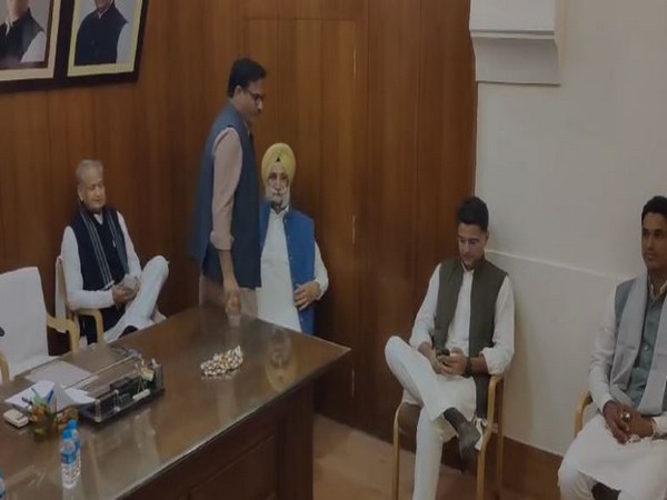 Ashok Gehlot, Sachin pilot, SS Randhawa gathered for CLP meet at Congress office in Jaipur (Photo/ANI)