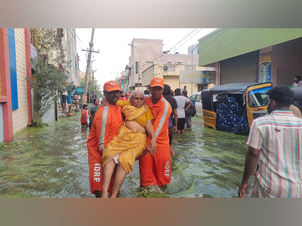 NDRF rescues an elderly woman in Ram Nagar, Chennai (Photo/X @chennaicorp)
